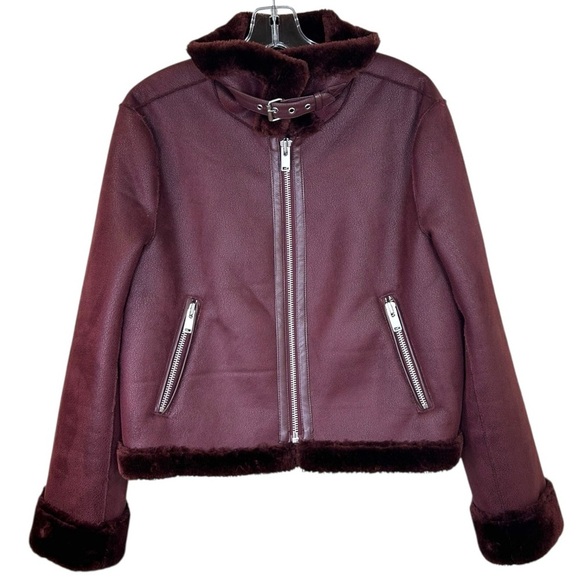 Anthropologie - Women’s ‘Costello’ Moto Sherpa Jacket, Burgundy - Red, Medium - Picture 15 of 15